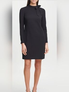 Calvin Klein Tie Neck Long Sleeve Shift Dress Women 14 NWT